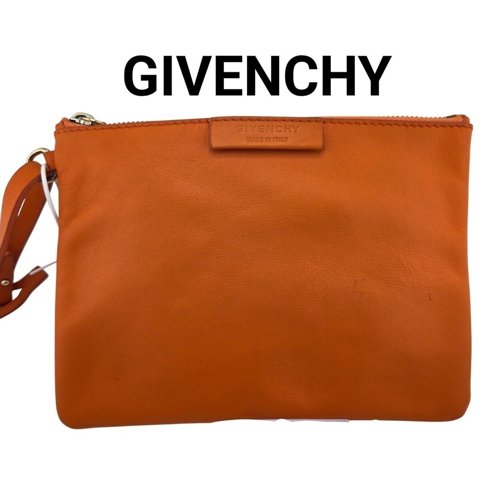 Givenchy Orange Leather Wristlet Pouch Clutch Bag Made in Italy